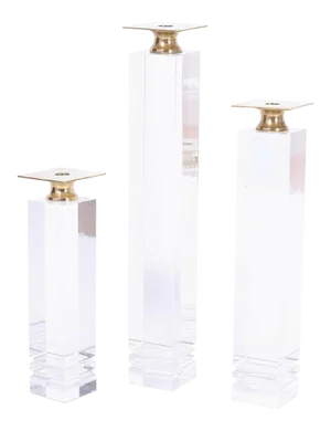 Three Midcentury Lucite and Brass Candlesticks
