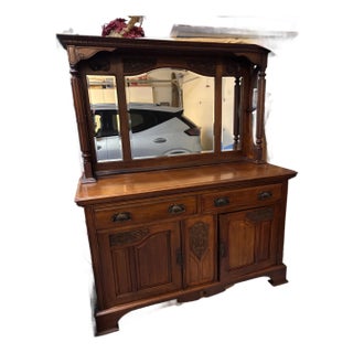 1920s Edwardian Mirror Back Carved Hardwood Buffet Sideboard For Sale