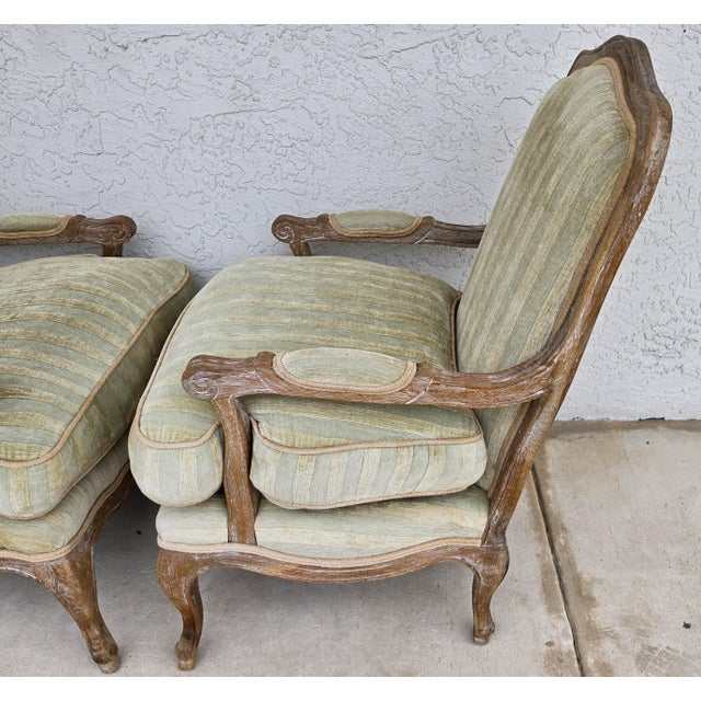 Plush Velvet French Country Fauteuil Armchairs Pair For Sale - Image 10 of 15
