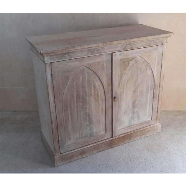 Small Antique Bleached Buffet with Gothic Arch Door Panels, 1820, in Good conditions. Designed before 1890