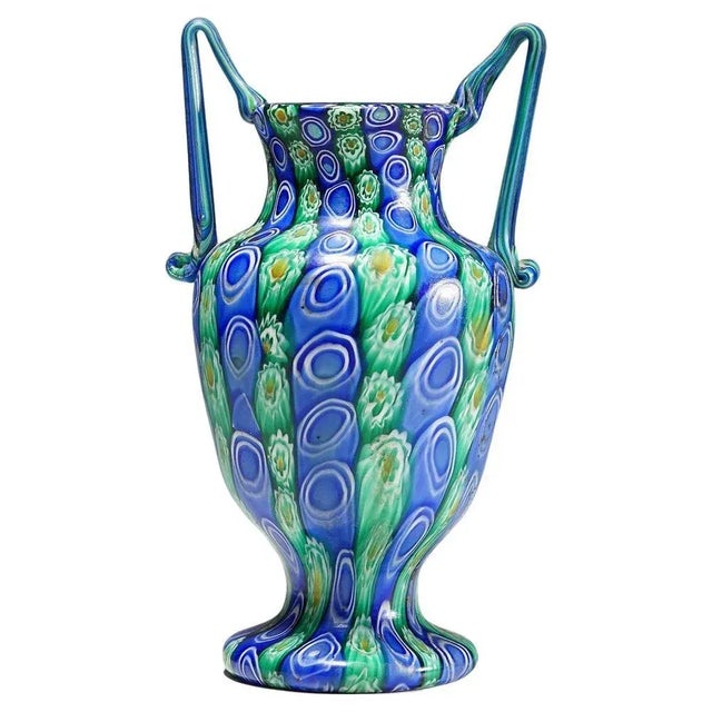 Large Antique Millefiori Vase with Handles from Toso Murano Brothers, 1910 For Sale - Image 11 of 11