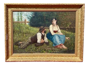 Gallant Scene in a Meadow, Oil on Canvas