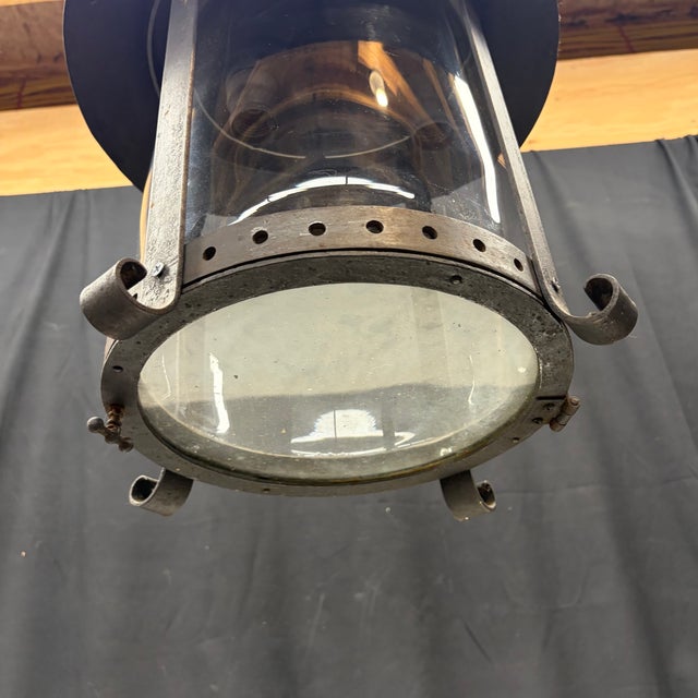 19th Century Antique Cast Iron Gas Lantern Pendant Light, Converted Gas Ceiling Fixture With Glass Shade For Sale - Image 5 of 8