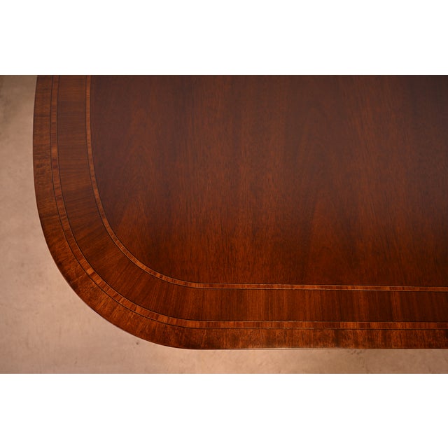 Baker Furniture Style Georgian Mahogany Double Pedestal Extension Dining Table, Newly Refinished For Sale - Image 10 of 14