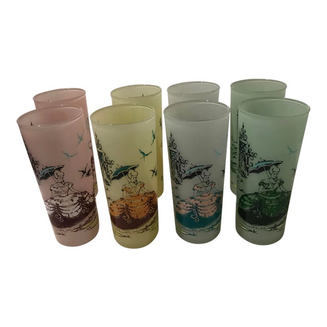 1950s Libbey Satin Pastel Frosted Victorian Southern Belle Iced Tea Tumblers/Tom Collins - Set of 8 For Sale