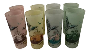 1950s Libbey Satin Pastel Frosted Victorian Southern Belle Iced Tea Tumblers/Tom Collins - Set of 8