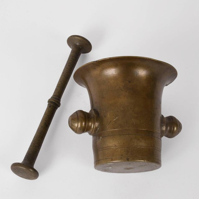 Antique Handmade Bronze Mortar with Pestle, Set of 2 For Sale - Image 5 of 7