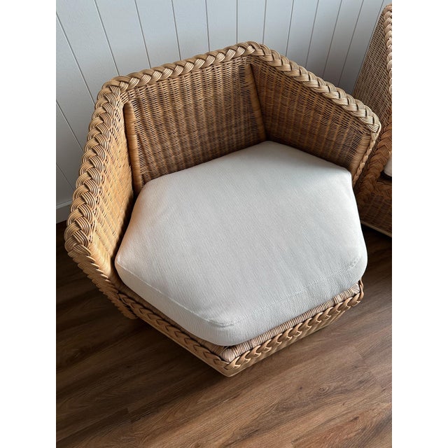 Vintage Brown Jordan Braided Wicker Lounge Chairs, Pair For Sale - Image 16 of 17