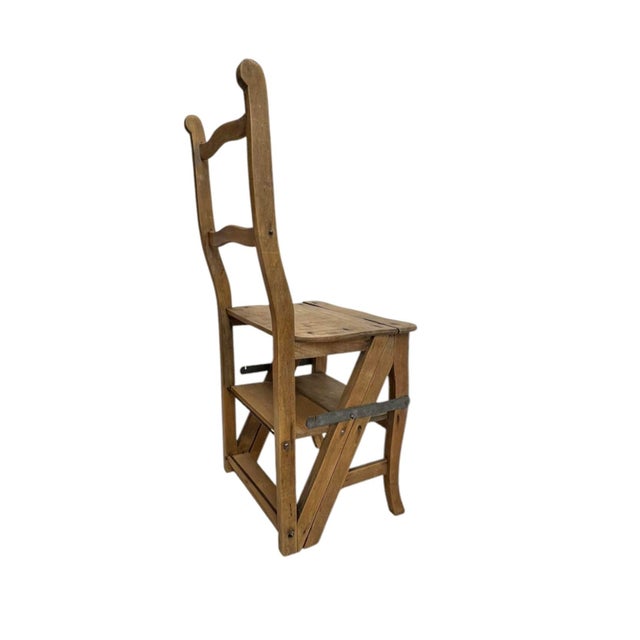Wood Metamorphic Wooden Folding Library Stepladder, 1890s For Sale - Image 7 of 17