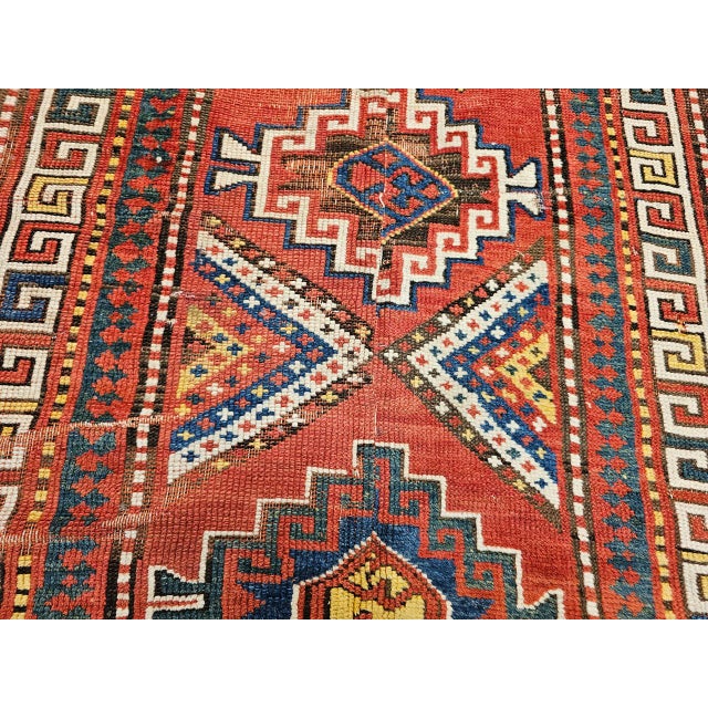 19th Century Caucasian Kazak Rug, Hand-Knotted Wool, Geometric Medallions, 4' x 9' For Sale - Image 14 of 17