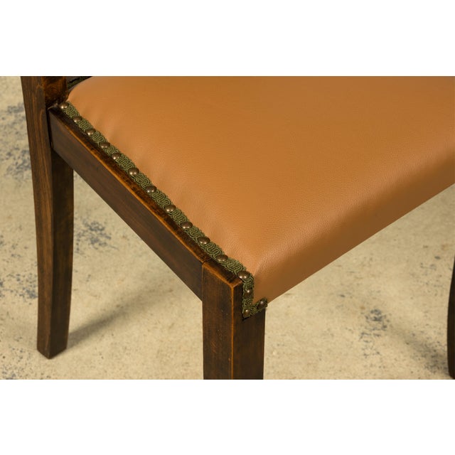 Set of 6 1930s French Art Deco Maple Dining Chairs in Tan Leather For Sale - Image 16 of 18
