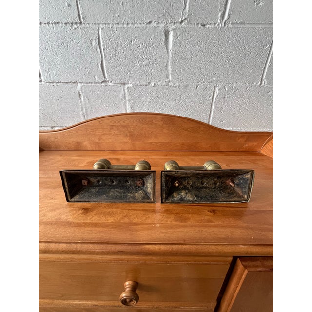 English Colonial Revival Brass Fire Tool Rest or Fire Dogs For Sale - Image 9 of 12