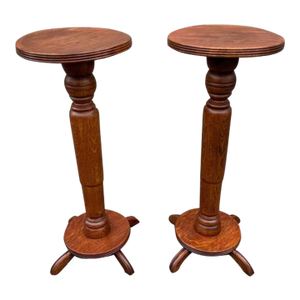 Pair of Antique Quarter-Sawn Pedestal / Plant Stands