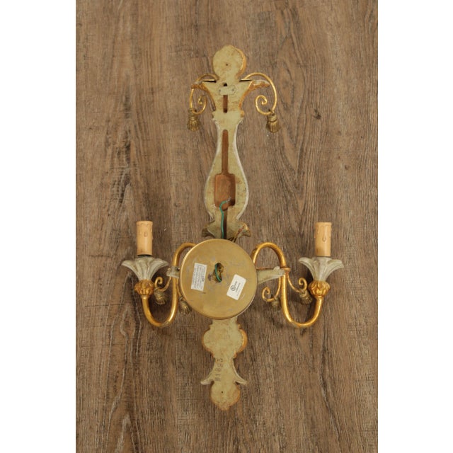 Italian Hollywood Regency Pair Parcel Gilt 2-Light Wall Sconces For Sale - Image 12 of 12