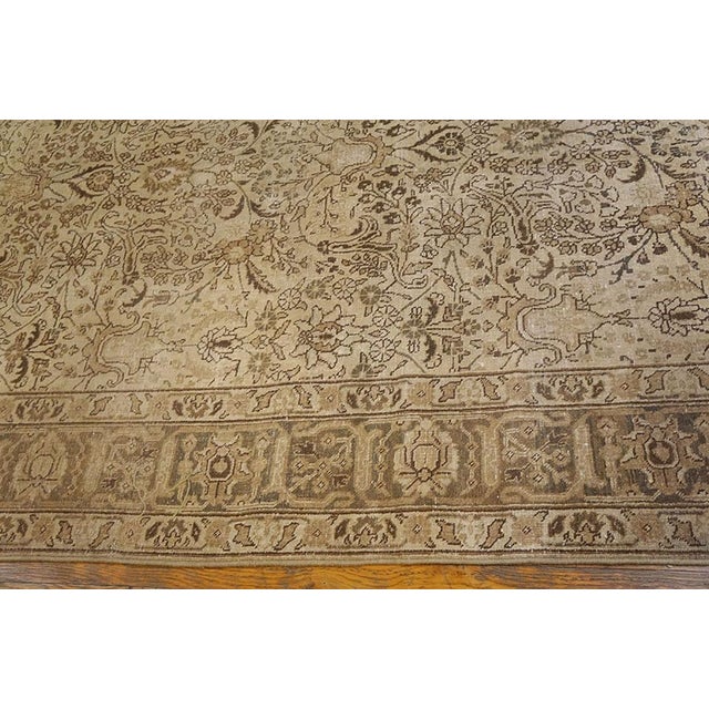 Early 20th Century 1930s Tan Sand Medallion Antique Persian Tabriz Rug 6'6" X 10' Handknotted Wool Carpet For Sale - Image 5 of 6