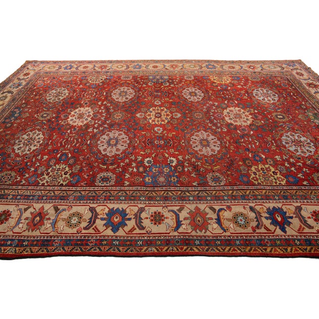 1900 - 1909 1900s Red Antique Sultanabad Handmade Persian Wool Rug With Allover Motif For Sale - Image 5 of 11