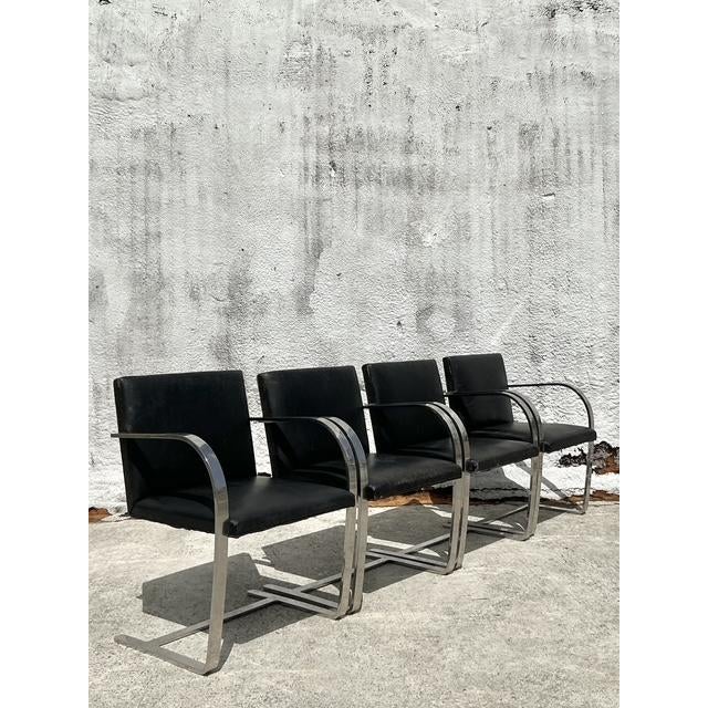 Late 20th Century Vintage Boho Mies Van Der Rohe Brno Leather Dining Chairs - Set of 4 For Sale - Image 5 of 12