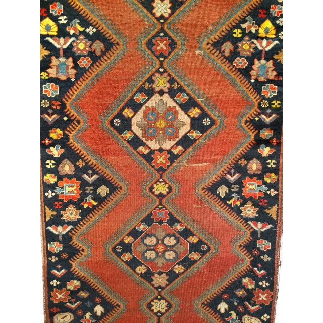 Textile Antique Caucasian Karabagh Runner, Hand-Knotted Wool, Red & Navy, 4' x 17' For Sale - Image 7 of 13