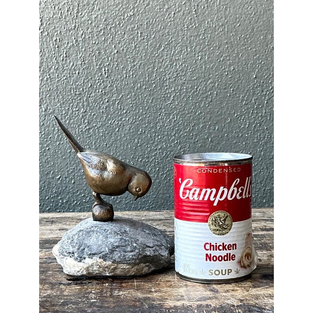 Metal Vintage Bronze Bird Sculpture on Stone Base For Sale - Image 7 of 14