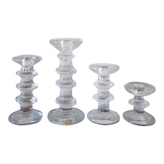 Mid 20th Century Littala Festivo Finland Glass Candle Holders Set of 4 For Sale