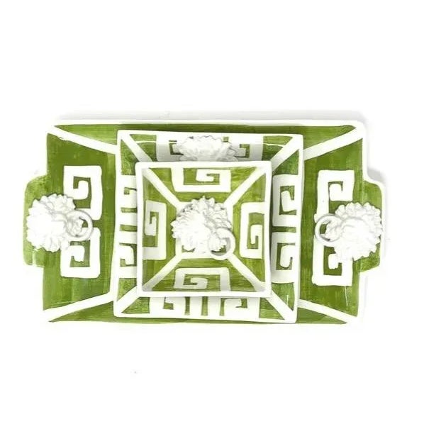 Transitional Greek Key Square Dip Cup | Green, Made in Italy For Sale - Image 3 of 3