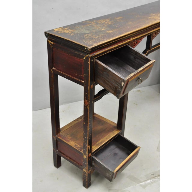 Antique Chinese Carved Hardwood Altar Console Table Sideboard Buffet W/ Drawers For Sale - Image 15 of 18