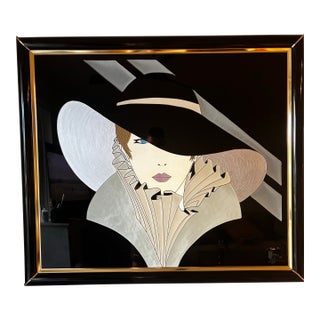 Vintage 1986 Fara Zareey Mara Woman With Hat LTD Ed 3/99 Large Art Deco Wall Art 48x40 For Sale
