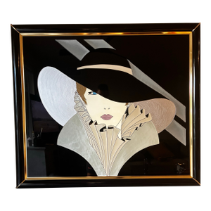 Vintage 1986 Fara Zareey Mara Woman With Hat LTD Ed 3/99 Large Art Deco Wall Art 48x40