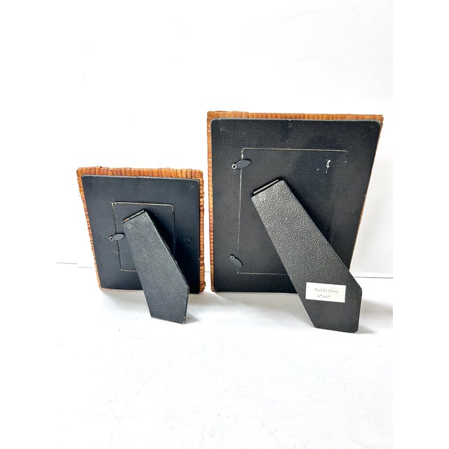 Vintage Woven Rattan Picture Frames – Set of 2 Handwoven Boho Coastal Frames With Easel Backs For Sale - Image 4 of 8