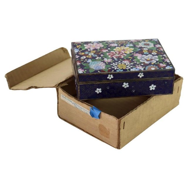 Antique Japanese Floral Cloisonne Enameled Jewelry Box c1920 Measures - 1 3/4" x 5 1/2" x 3 7/8"
