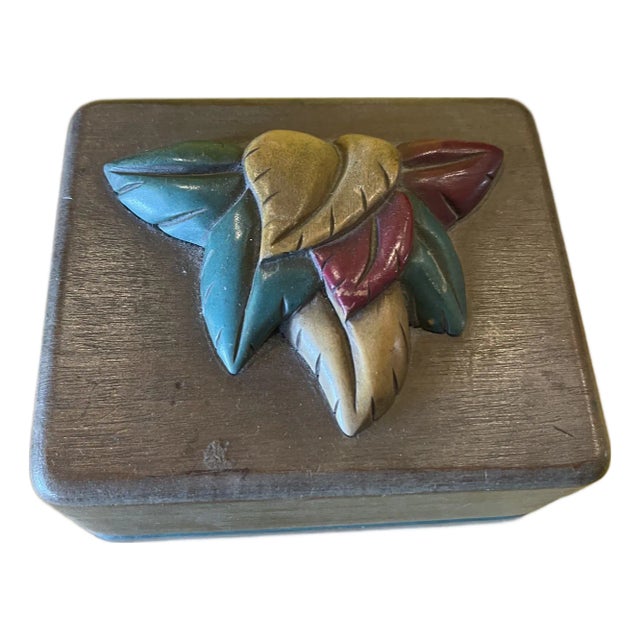 Vintage Art Deco Folk Art Wood Paint Jewelry Box For Sale
