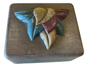 Vintage Art Deco Folk Art Wood Paint Jewelry Box