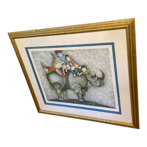 Vintage Contemporary Framed Lithograph "Cher Rhinoceres" by Boulanger