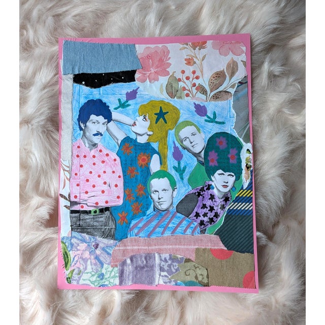 8.5" x 11" A mixed-media collage featuring the post-punk new wave band the B-52's, adorned in a maximalist style with...