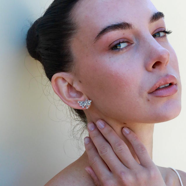 Sky Blue Nina Zhou Aquamarine Diamond Cluster Earrings in 14k Gold - a Pair For Sale - Image 8 of 14