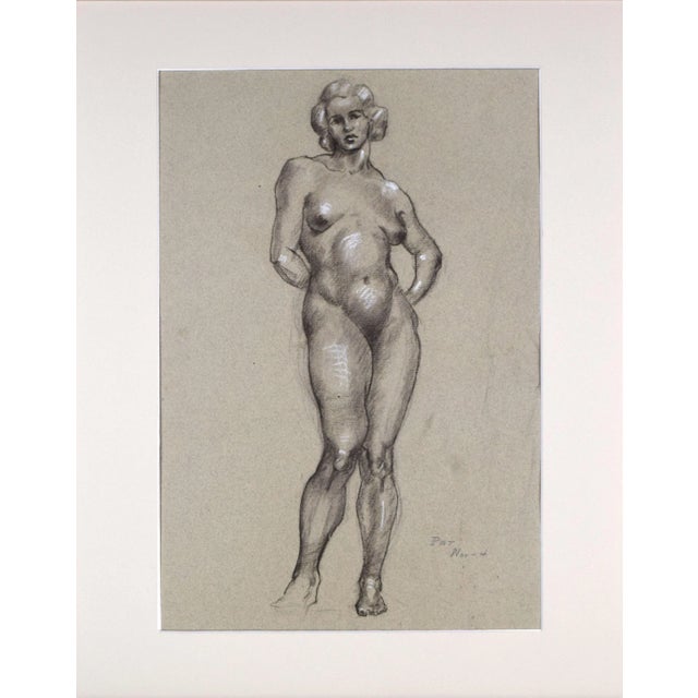 An original vintage Art Deco era charcoal nude figure study of a woman by William B. Pattengill. Charcoal on paper with...