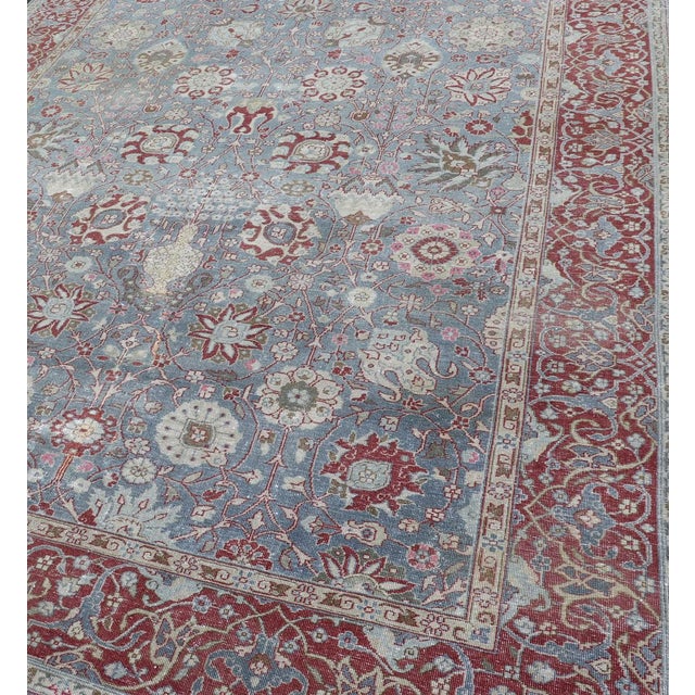 Very Large Antique Turkish Oushak Gallery Rug in Soft Blue, Red, and Ivory Tones 8'8 X 24'5 For Sale In Atlanta - Image 6 of 18