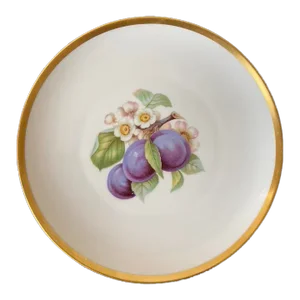 Mid 20th Century Bavaria Porcelain Plum Fruit and Gold Rim Dish or Plate by Hutschenreuther Selb