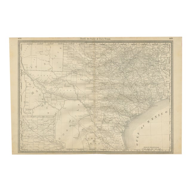Antique Map of Texas Railroads, Counties and Frontier Settlements, 1888 For Sale