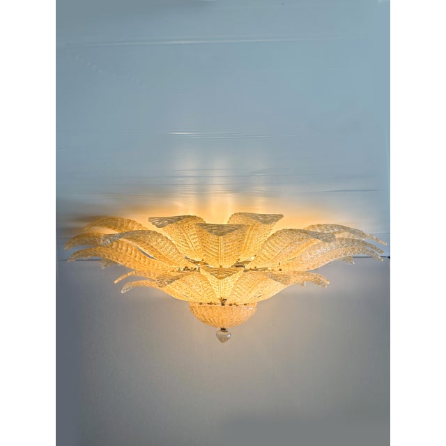 Mid-Century Modern Luxury Venetian Amber ” Leaves Graniglia” Murano Glass Flush Mount For Sale - Image 3 of 7