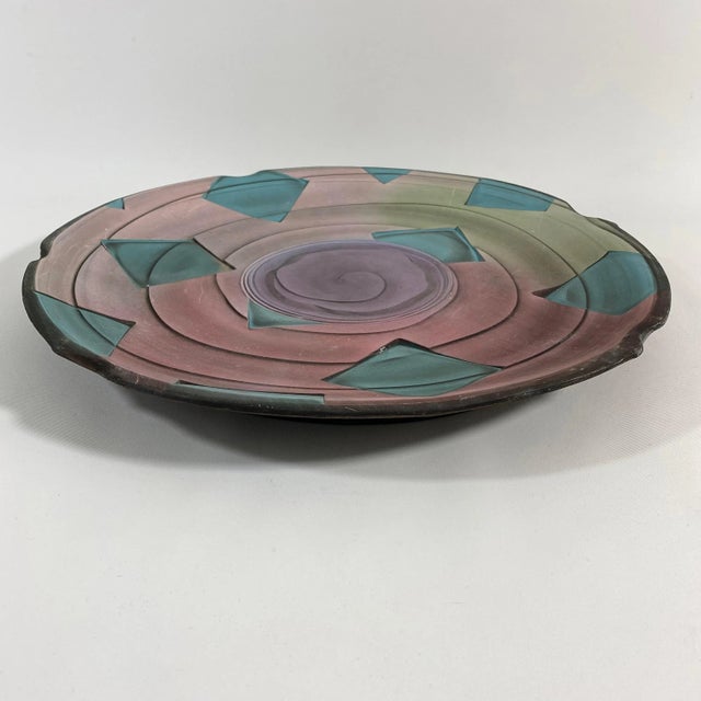 90s postmodern ceramic Jim Kemp (1955-2023) artist signed decorative plate. Plate can be displayed on a wall or flat....