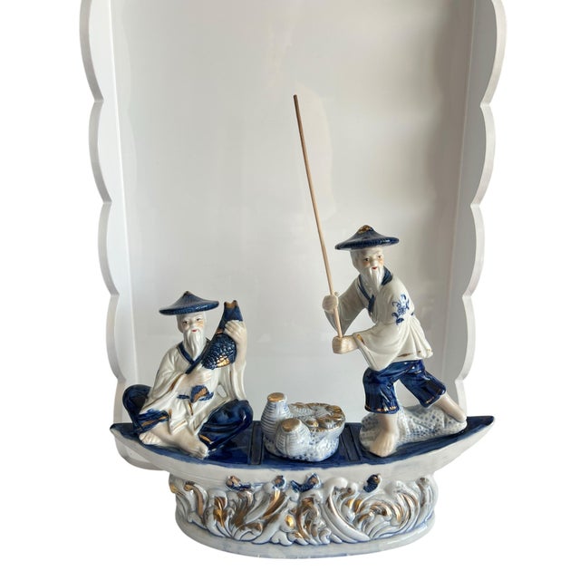 Vintage Blue & White Porcelain Chinese Fishermen in Boat For Sale - Image 11 of 11