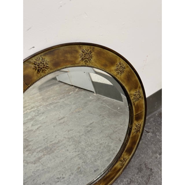 Neoclassical Gilded Metal Floral Medallion Wall Mirror, 26.5 Inches For Sale - Image 3 of 12