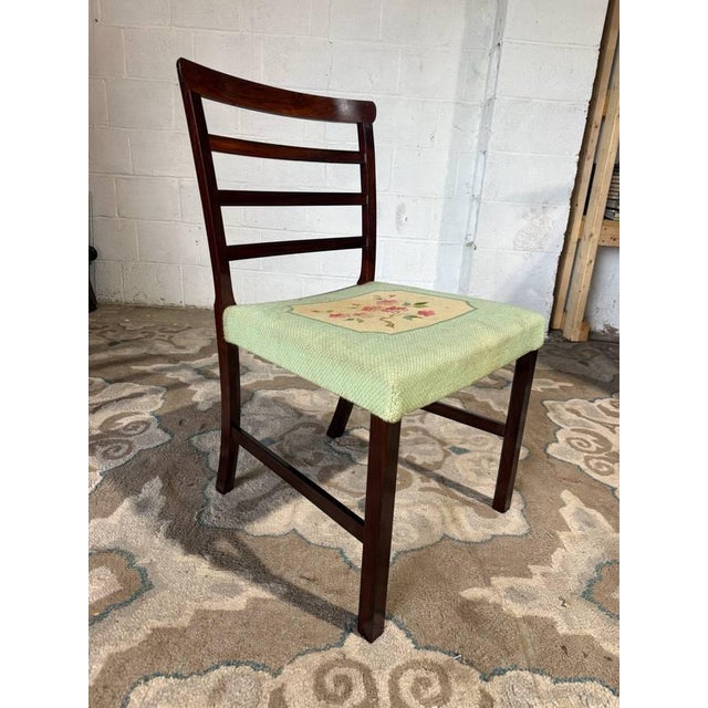 Mid 20th Century Set of 8 High Ladder Back Rosewood Tapestry Leg Dining Chairs For Sale - Image 15 of 17