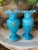A pair of French blue vases with gilt fleur de lis. These circa 1880 vases are stunning with their scalloped rim. They are...