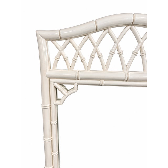 Mid 20th Century Vintage Chinoiserie Faux Bamboo Mirror – Ivory White Lacquer For Sale - Image 5 of 6