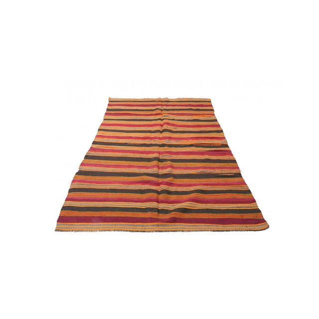 Mid-Century Modern Vintage Turkish Striped Kilim Rug - 5`1" X 10`2" For Sale - Image 3 of 6