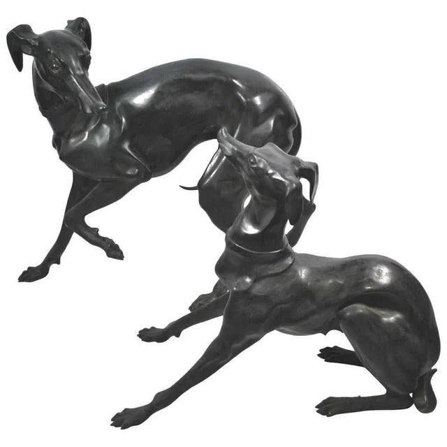 Metal Large Bronze Greyhounds in Dominant Stance, 1960s, Set of 2 For Sale - Image 7 of 7