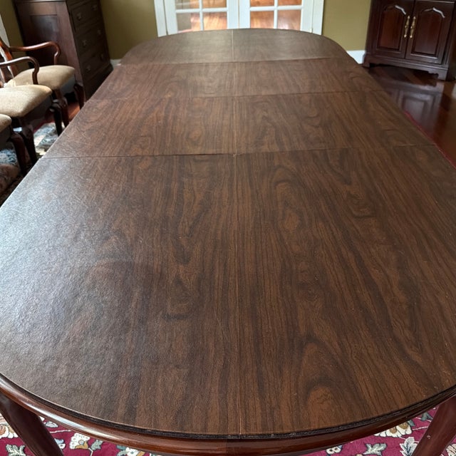 Brown Early 1990’s Thomasville Oval Dining Room Table With 6 Chairs For Sale - Image 8 of 14