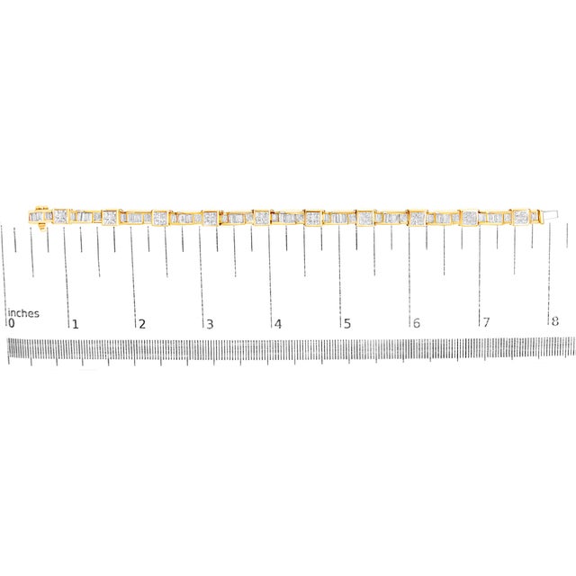 14K Yellow Gold 7.0 Cttw Baguette Cut Diamond Alternating Box and Wave Link Bracelet (G-H Color, VS1-VS2 Clarity) - 7" Inches For Sale In New York - Image 6 of 6